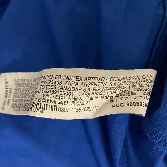 Zara Cotton Poplin Midi Dress Medium Cobalt Royal Blue Collared Tiered Preppy - Picture 9 of 12